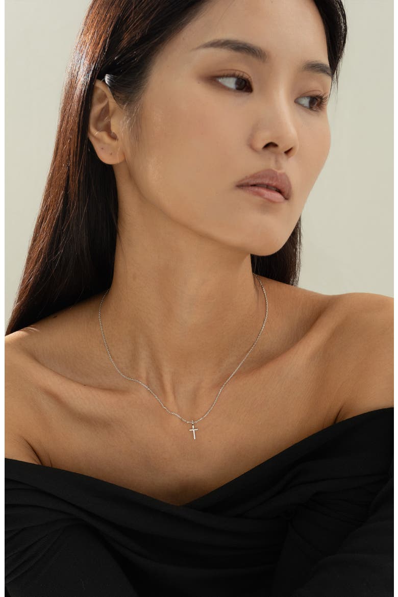 14k Gold Plated Marielle Mini Cross Necklace Gift Idea, Alternate, color, Silver