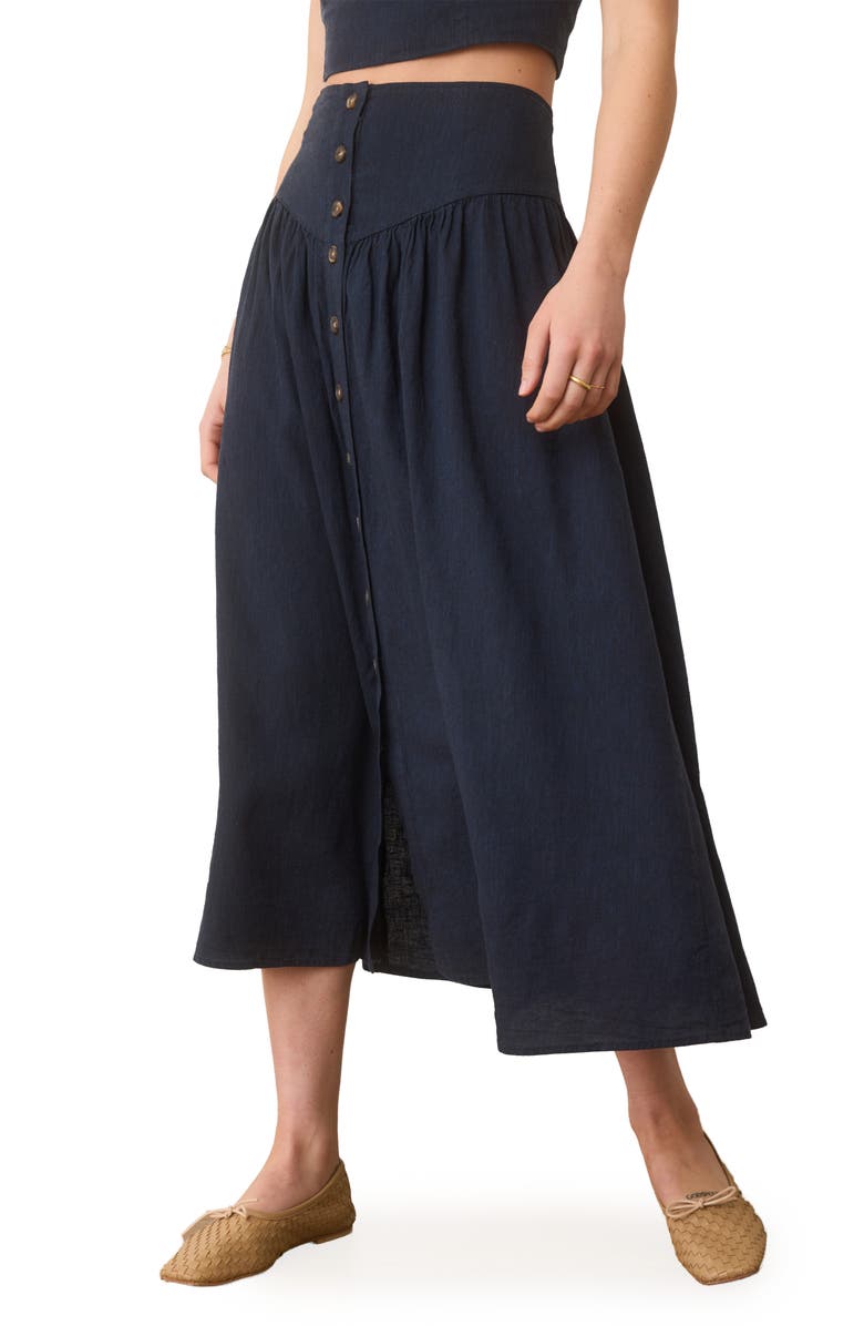 Marine Layer Jade Button Front Hemp Blend Midi Skirt, Alternate, color,