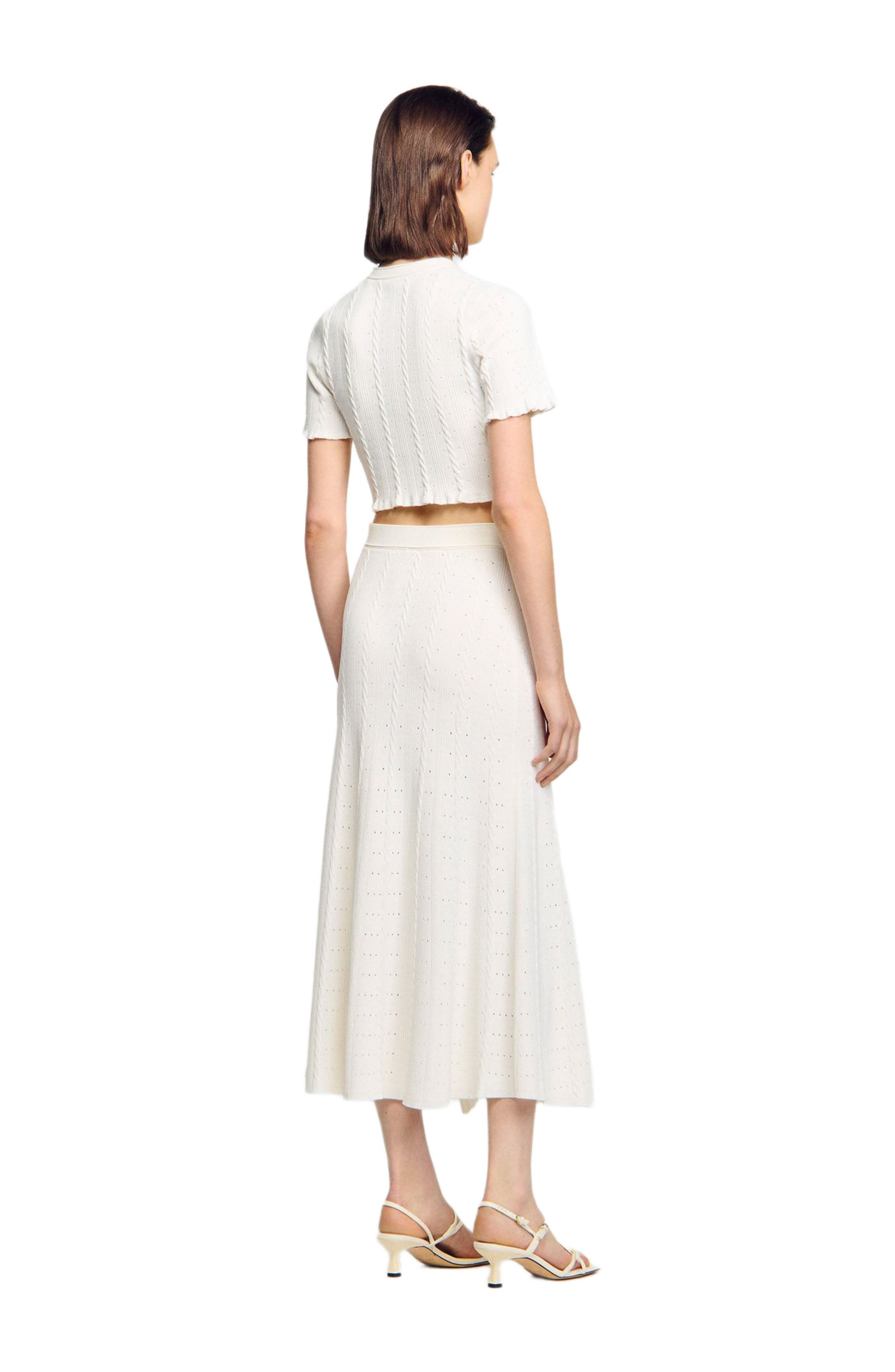 Cropped pointelle knit cardigan - image 2
