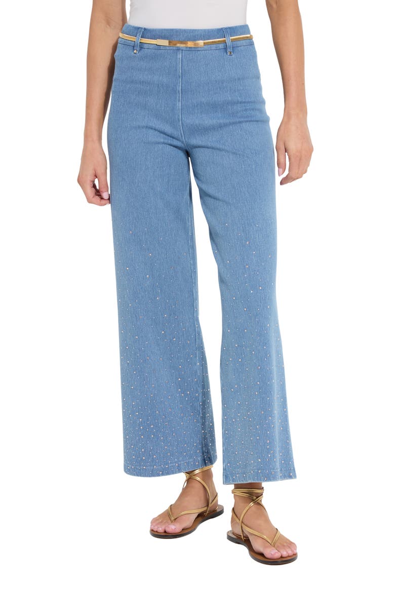 Erin Crystal Embellished Wide Leg Jeans, Main, color, BLEACHED BLUE