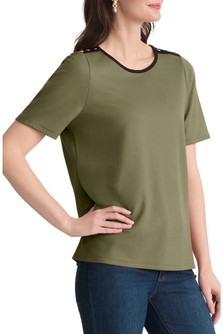 Button Placket Shoulder T-Shirt, Alternate, color, JASPER GREEN / JONES BLACK