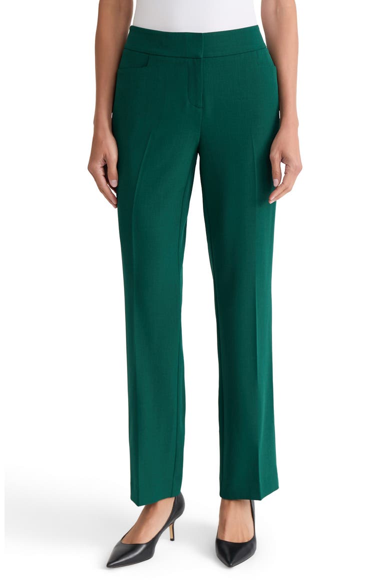 Flat Front Straight Leg Trousers, Main, color, EVERGREEN