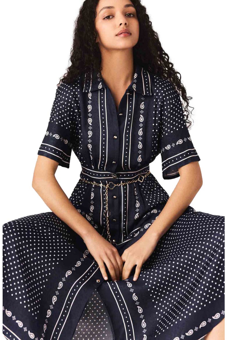 Flowy patterned maxi dress, Alternate, color, Navy dot bandana print
