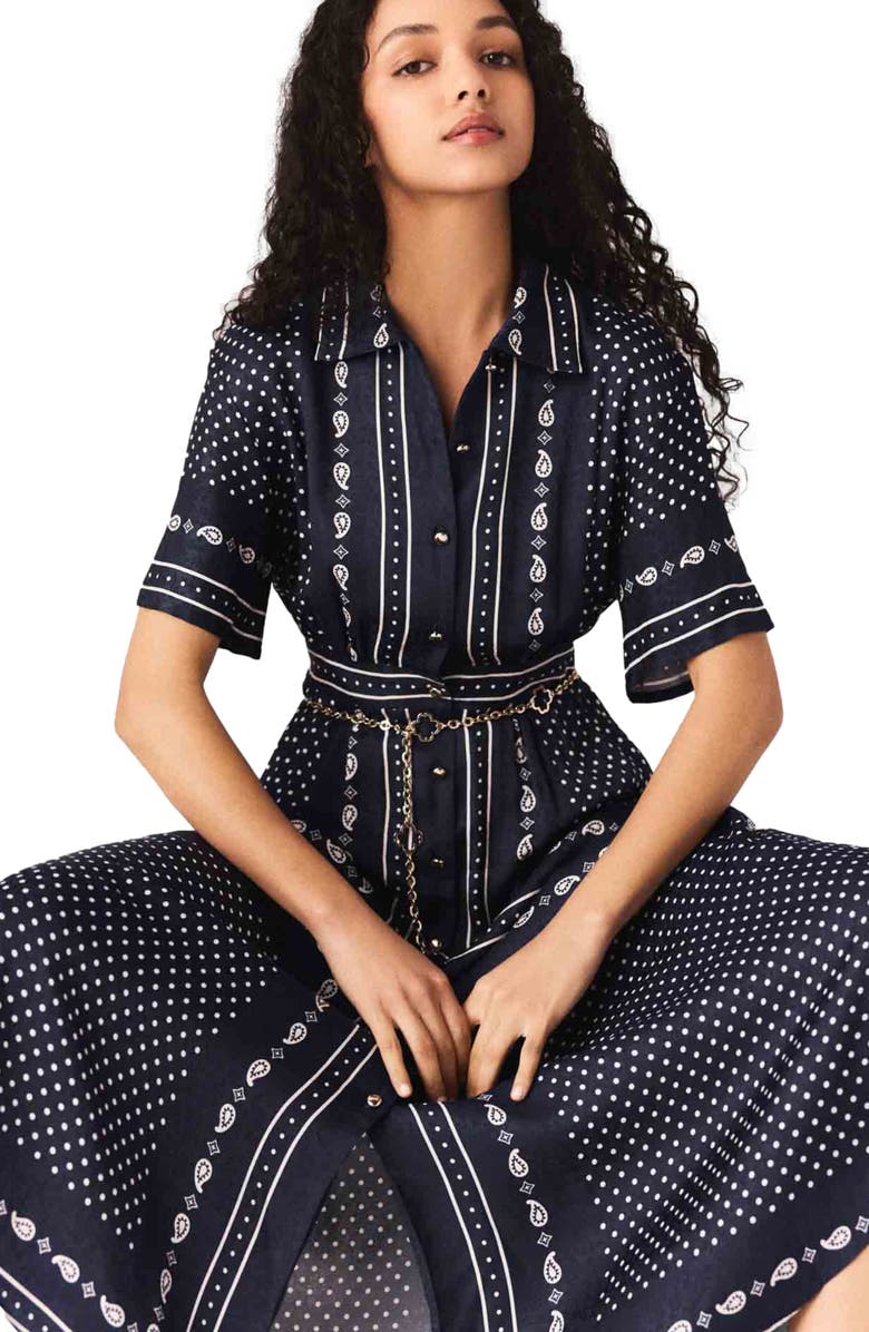 maje Flowy patterned maxi dress, Alternate, color, Navy Dot Bandana Print