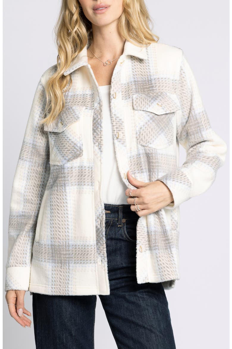 Santa Fe Plaid Fleece Shirt Jacket, Main, color, IVORY/ BROWN PLAID