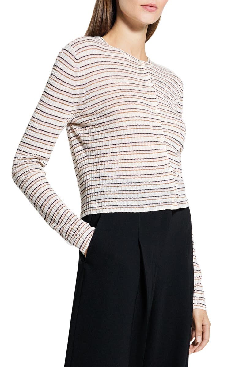 Theory Stripe Crop Linen Blend Cardigan, Alternate, color, Bone Pink Multi