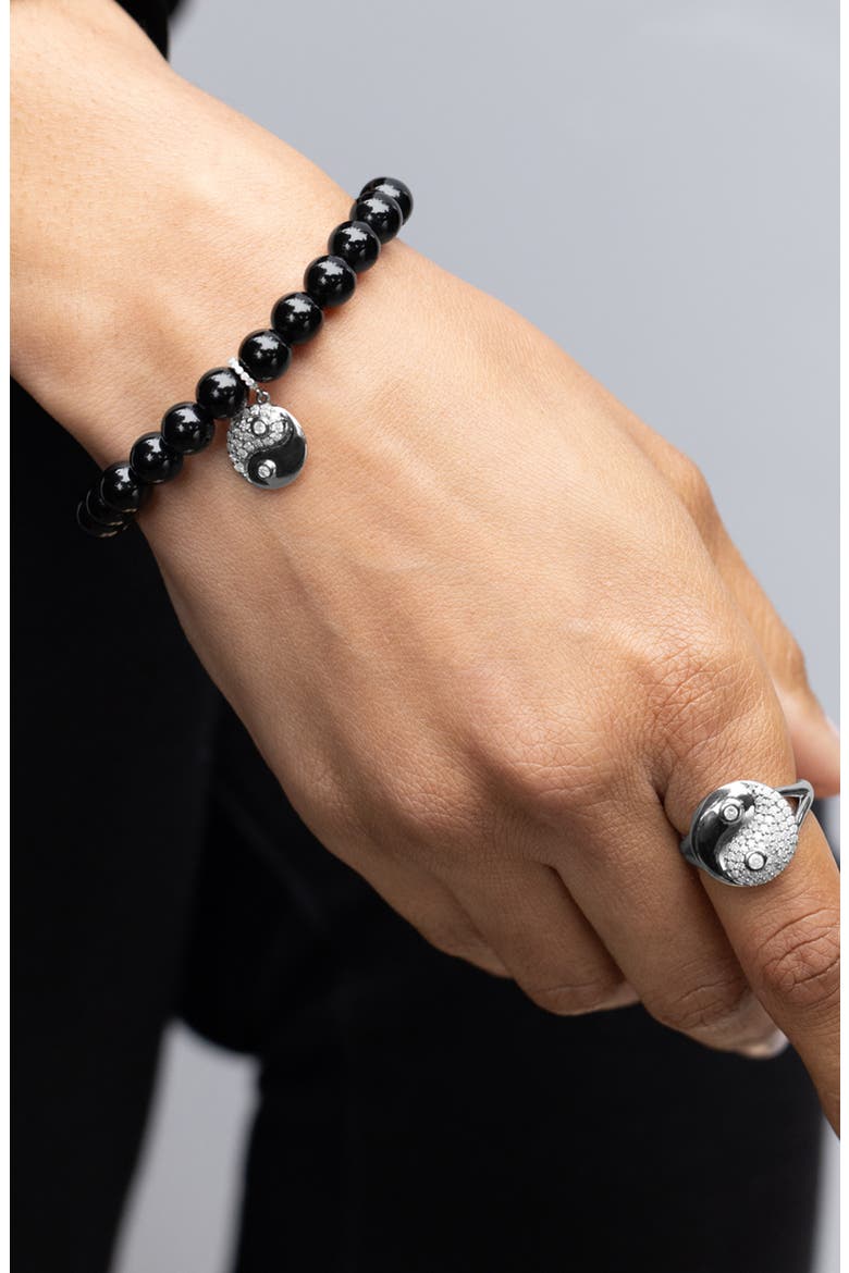 Onyx 8MM Bead Bracelet With Diamond  Yin Yang Charm, Alternate, color, Onyx / Sterling Silver