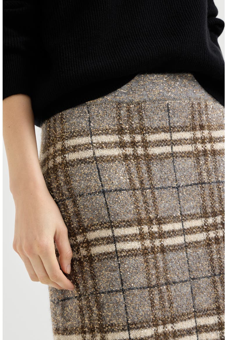 Dazzling mohair prince of wales knit skirt, Alternate, color, Light Brown