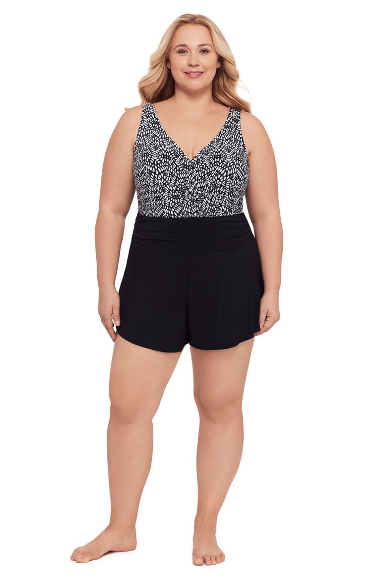 Rebecca Surplice Plus Size Swim Romper with Pockets, Main, color, Balinese Block