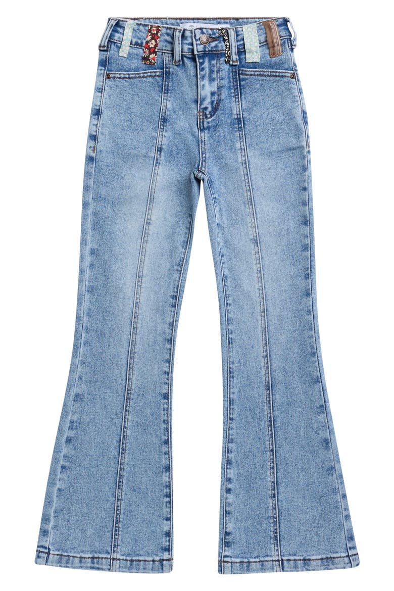 Kids' Mixed Print Belt Loop Wide Leg Jeans, Main, color, LIGHT WASH INDIGO