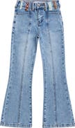 Tractr Kids' Mixed Print Belt Loop Wide Leg Jeans