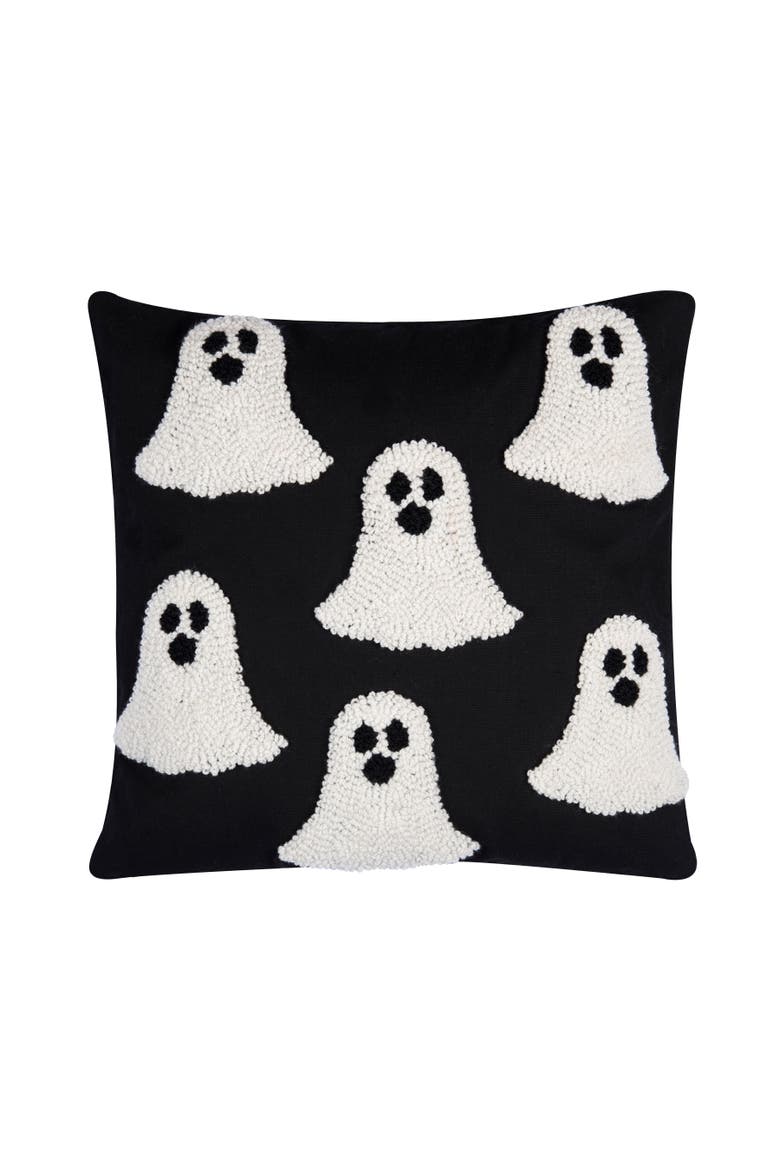 Ghost Pattern Halloween Hooked Accent Throw Pillow 18" x 18", Main, color, Black