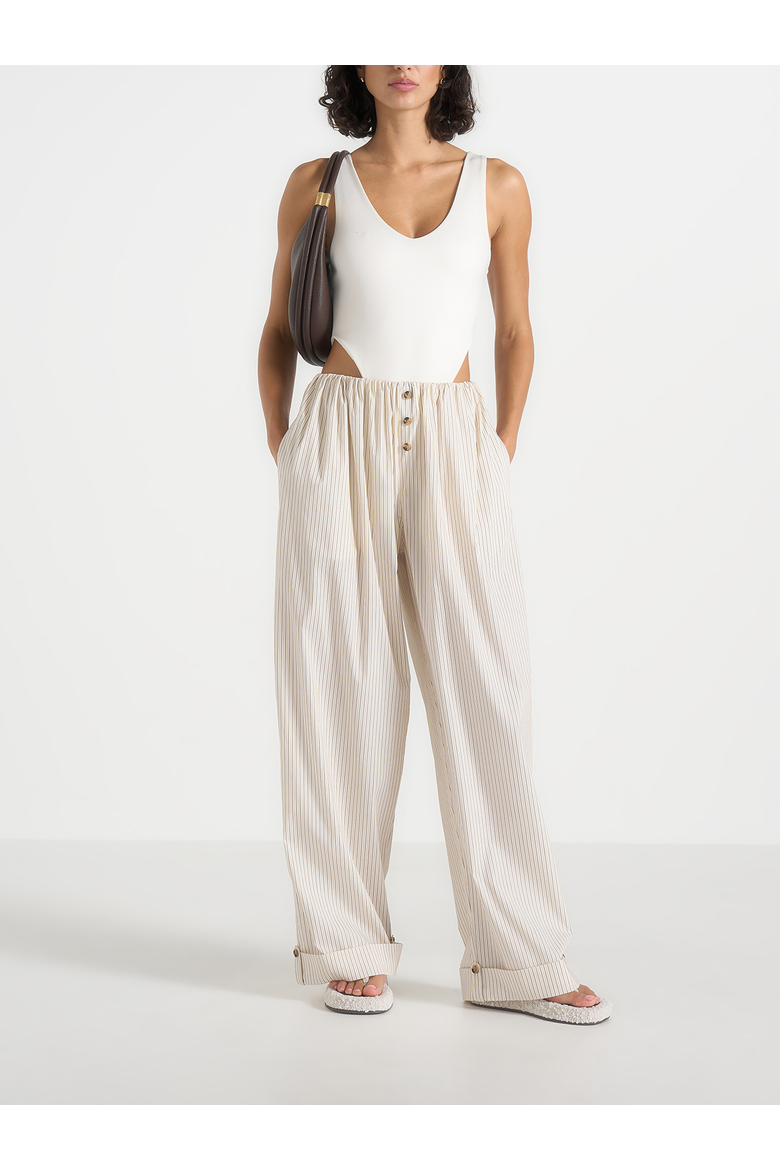 Ivanna Elasticated Wide Leg Striped Cotton Pants, Alternate, color, Cream