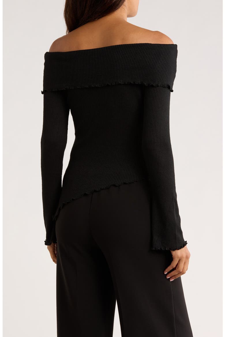 Off the Shoulder Long Sleeve Asymmetric Top, Alternate, color, BLACK