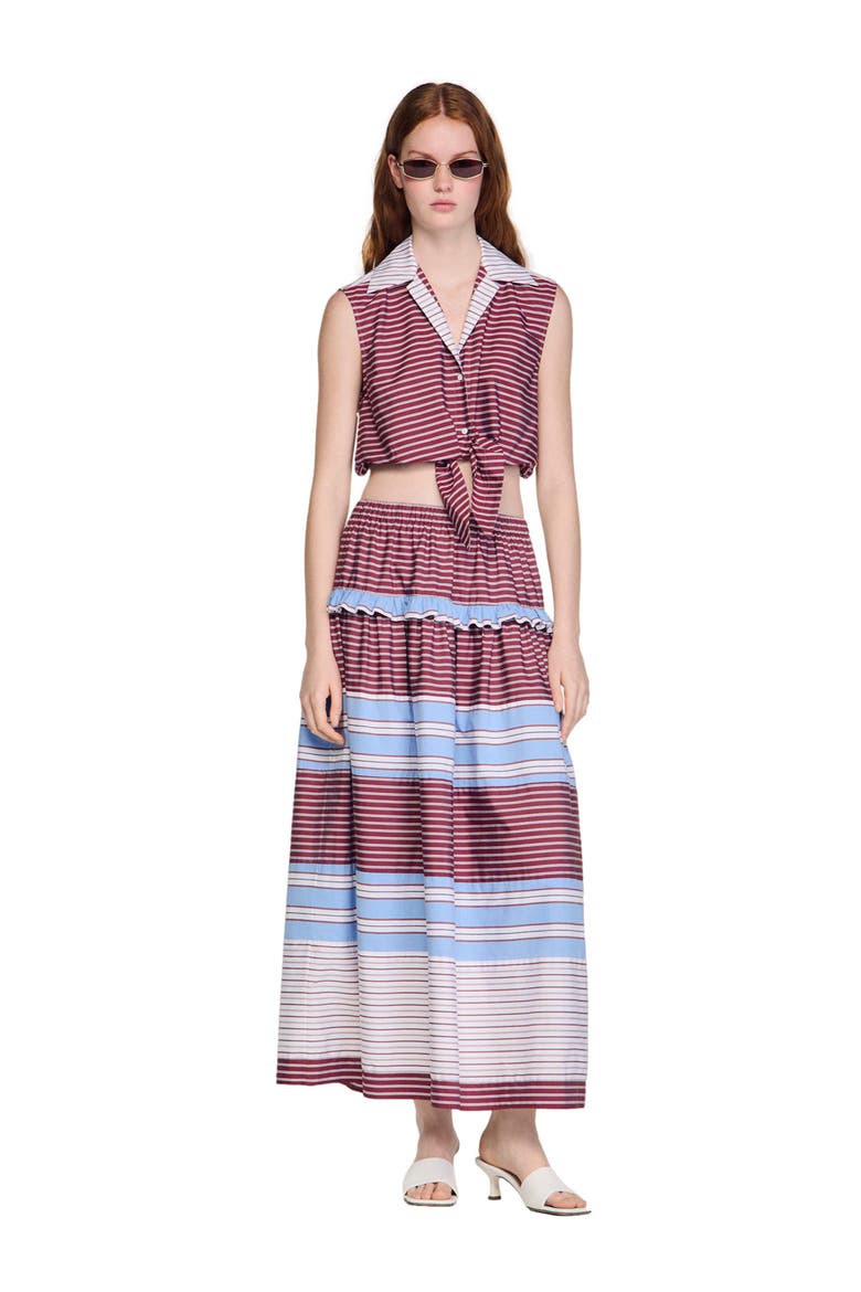 Cropped striped cotton shirt, Alternate, color, Burgundy / white