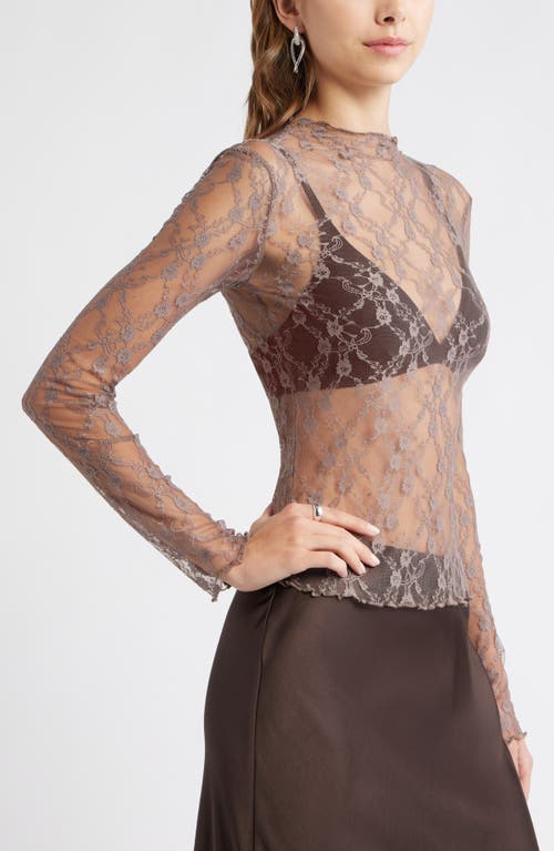 Open Edit Floral Stretch Lace Top In Brown
