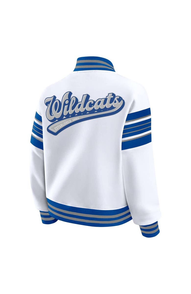 WEAR by Erin Andrews Women's WEAR by Erin Andrews White/Royal Kentucky Wildcats Satin Stitch Full-Snap Fleece Sweatshirt Jacket, Alternate, color, 