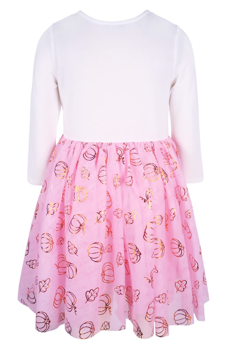 Zunie Kids' Soutache Halloween Pumpkin Long Sleeve Tutu Dress, Alternate, color, Ivory/ Pink