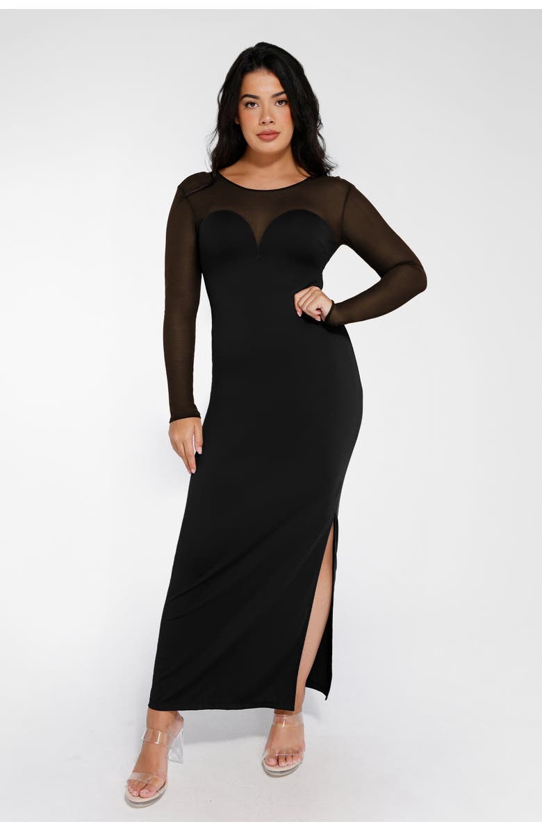 Popilush Shapewear Mesh Long Sleeve V-Back Slimming Maxi Dress, Alternate, color, 