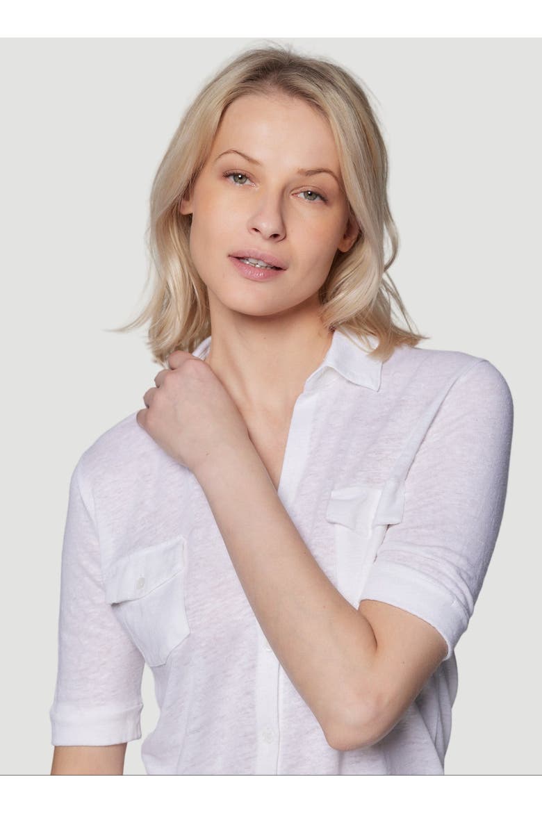Stretch Linen 3/4 Sleeve Pocket Shirt, Alternate, color, BLANC
