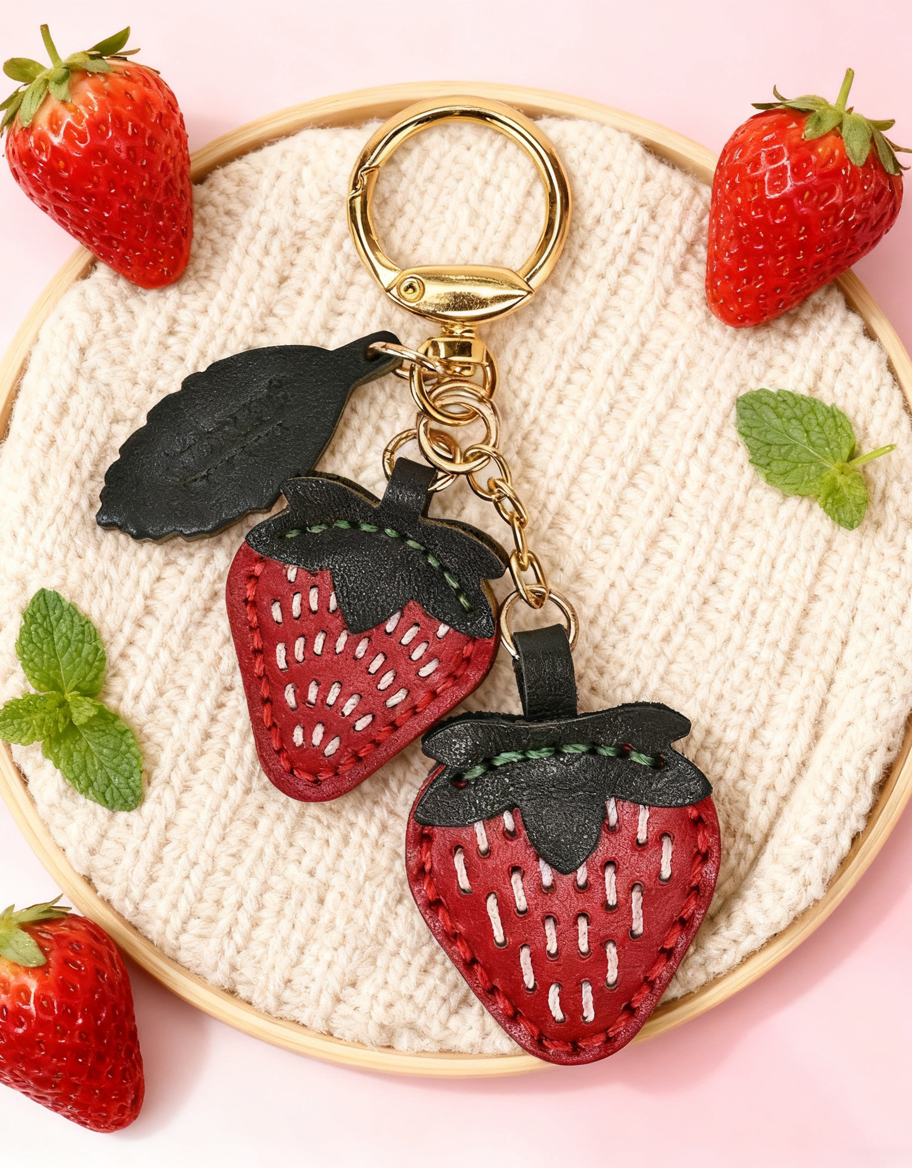 OLD TREND Strawberry Genuine Leather Keychain Charm, Alternate, color, Ruby