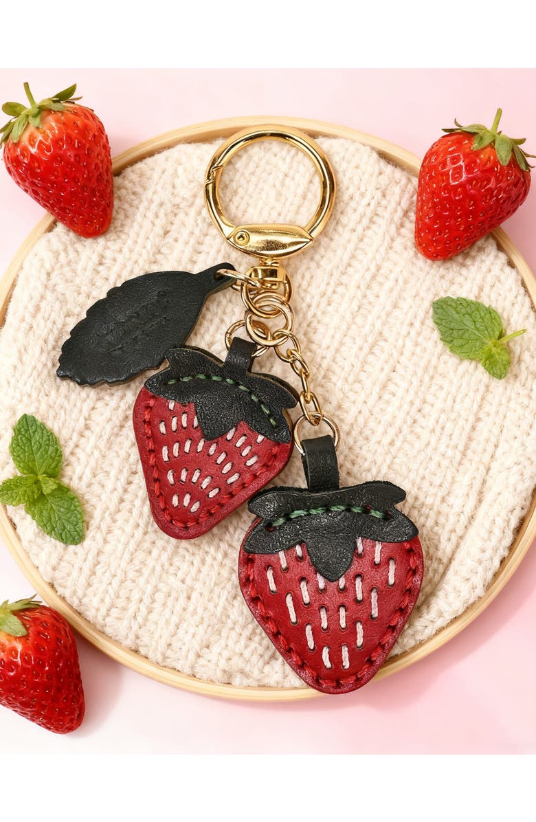 OLD TREND Strawberry Genuine Leather Keychain Charm, Alternate, color, Ruby