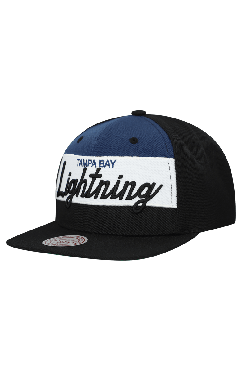 Mitchell & Ness Men's Mitchell & Ness Black Tampa Bay Lightning Retro Script Colorblock Snapback Hat, Alternate, color, Black