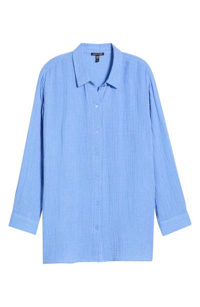 Eileen Fisher Stripe Organic Cotton Button-Up Shirt, Alternate, color, Cornflower