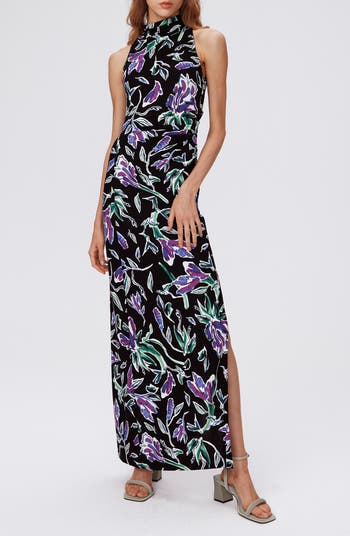 Diane von Furstenberg Women's store Argos Floral Print Asym Maxi Dress 100% Silk Sz 4