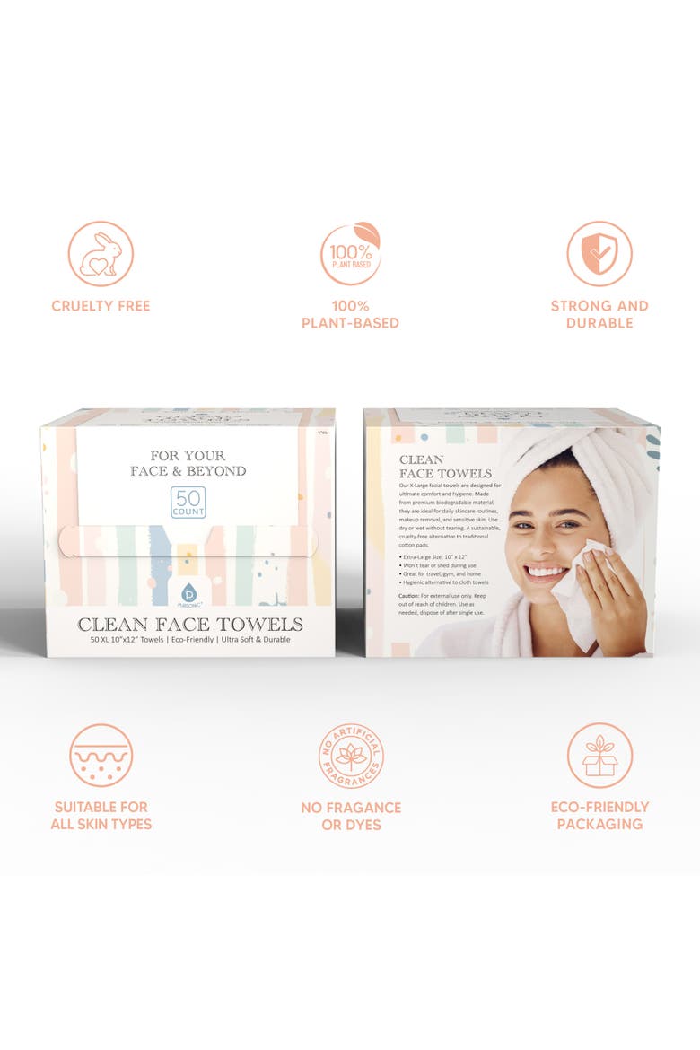 Clean Facial Towels XL Biodegradable Disposable Face Cloths for Sensitive Skin  Ultra Soft, Single-Use, Eco Friendly 50 Pack, Alternate, color, White