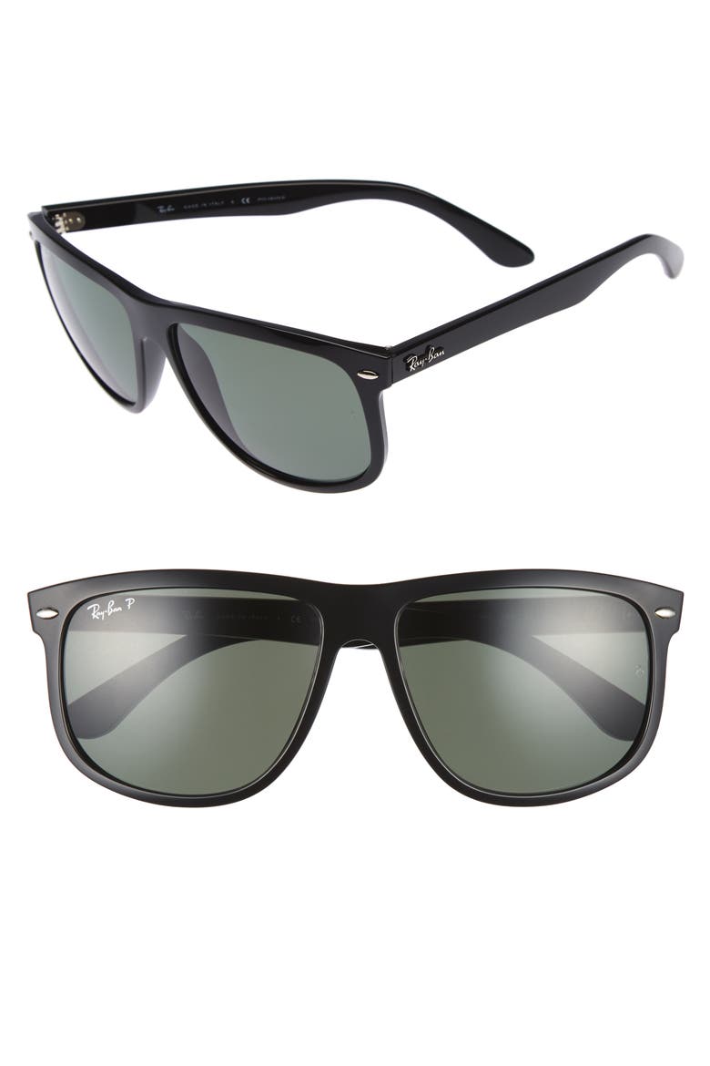 Boyfriend 60mm Polarized Sunglasses, Main, color, BLACK/ GREEN P