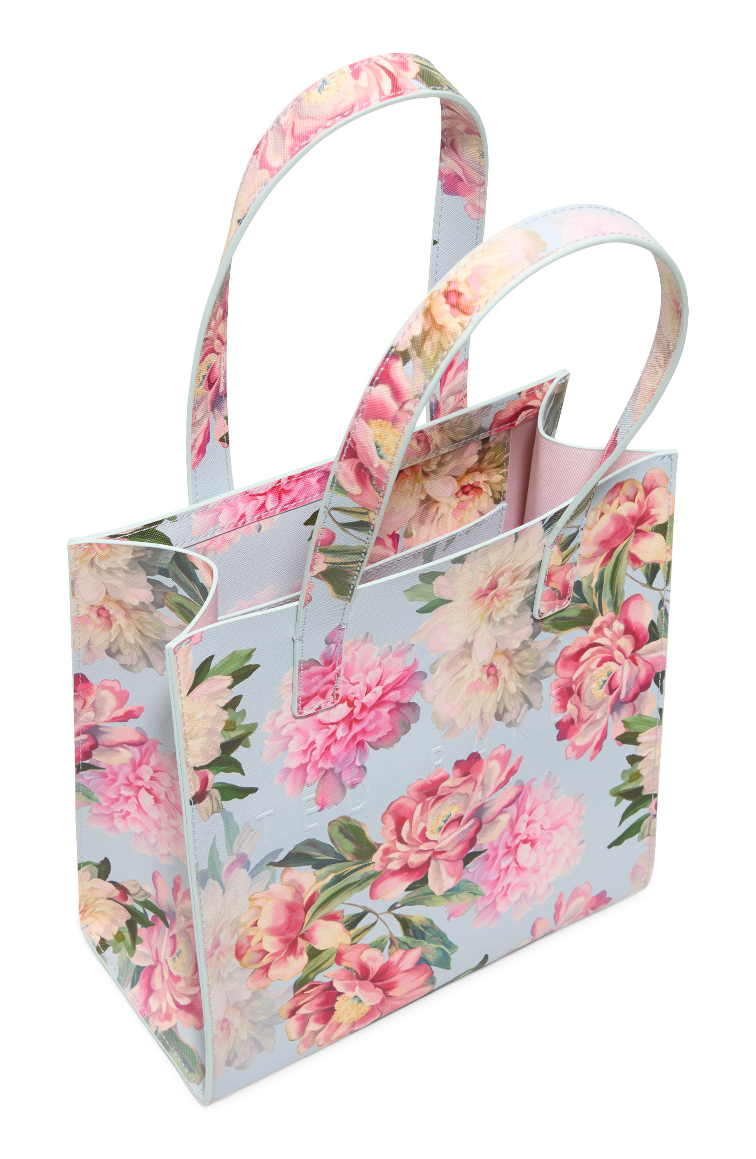 Small Seacon Floral Faux Leather Tote, Alternate, color, BRIGHT BLUE MULTI