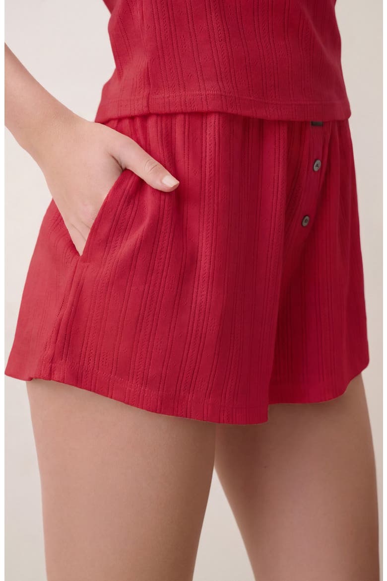 Pointelle High Waist Pajama Shorts, Alternate, color, CAMELLIA RED