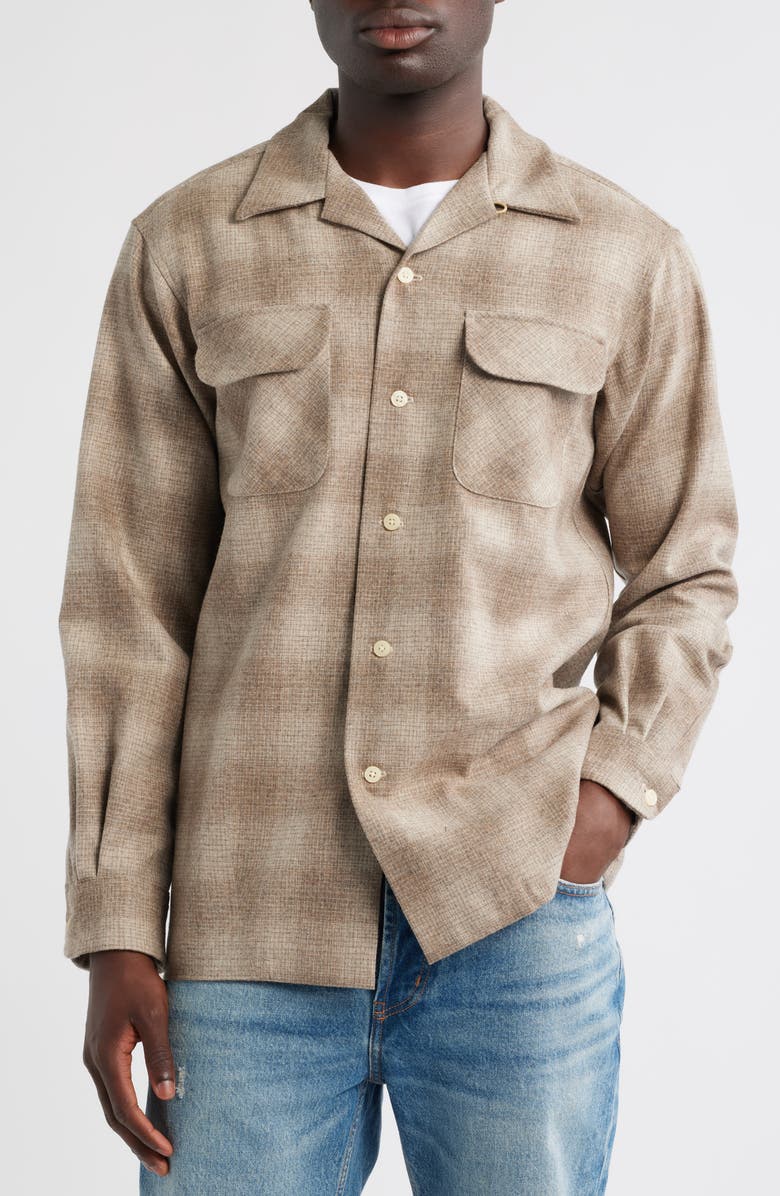 Pendleton Board Plaid Wool Flannel Button-Up Shirt, Alternate, color, Tan Mix Shadow Plaid