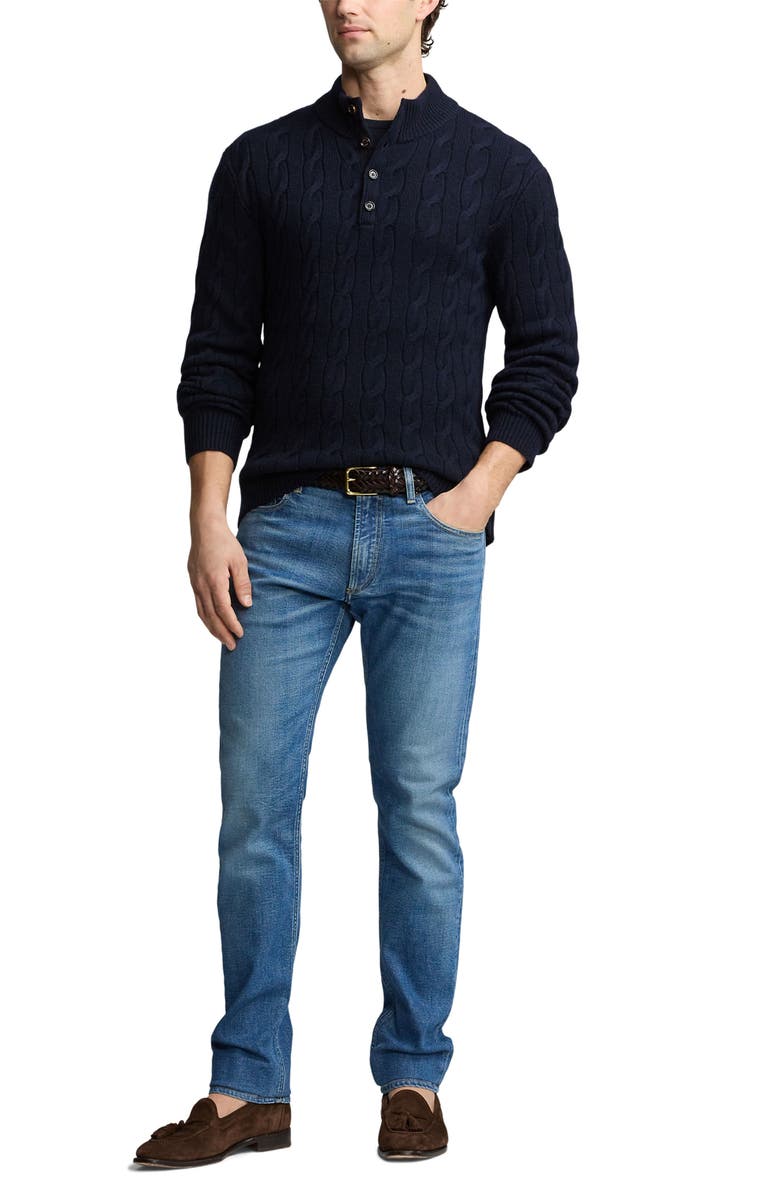 Ralph Lauren Purple Label Cabled Cashmere Henley Sweater, Alternate, color, 