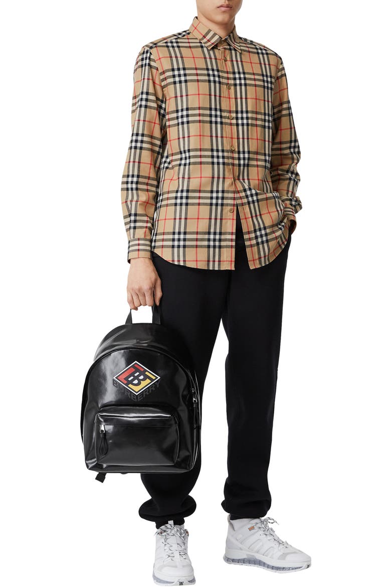 Chambers Check Button-Up Flannel Shirt, Alternate, color, BEIGE