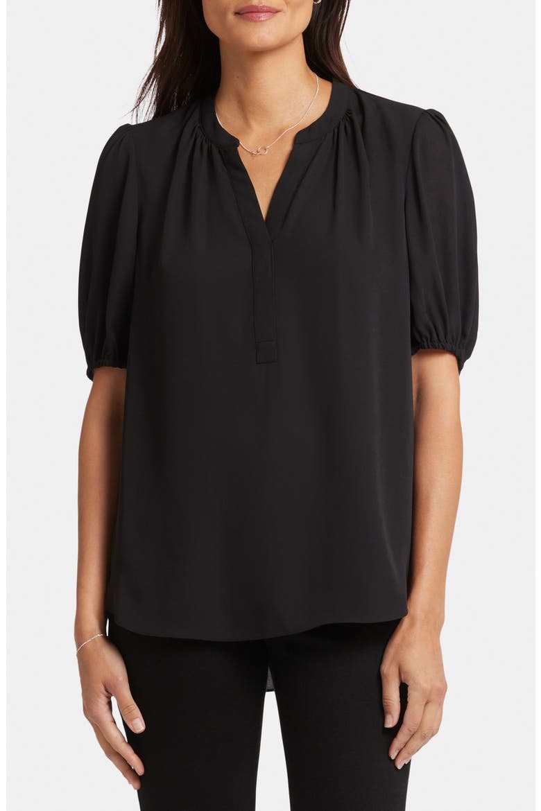 Puff Sleeve Popover Top, Main, color, BLACK