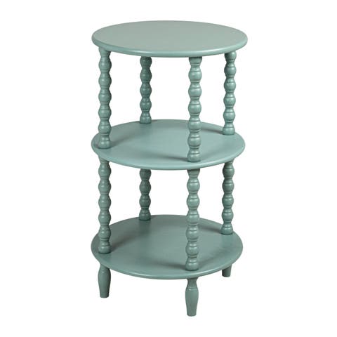 Wood Lacquered Table with 2 Shelves, Aqua