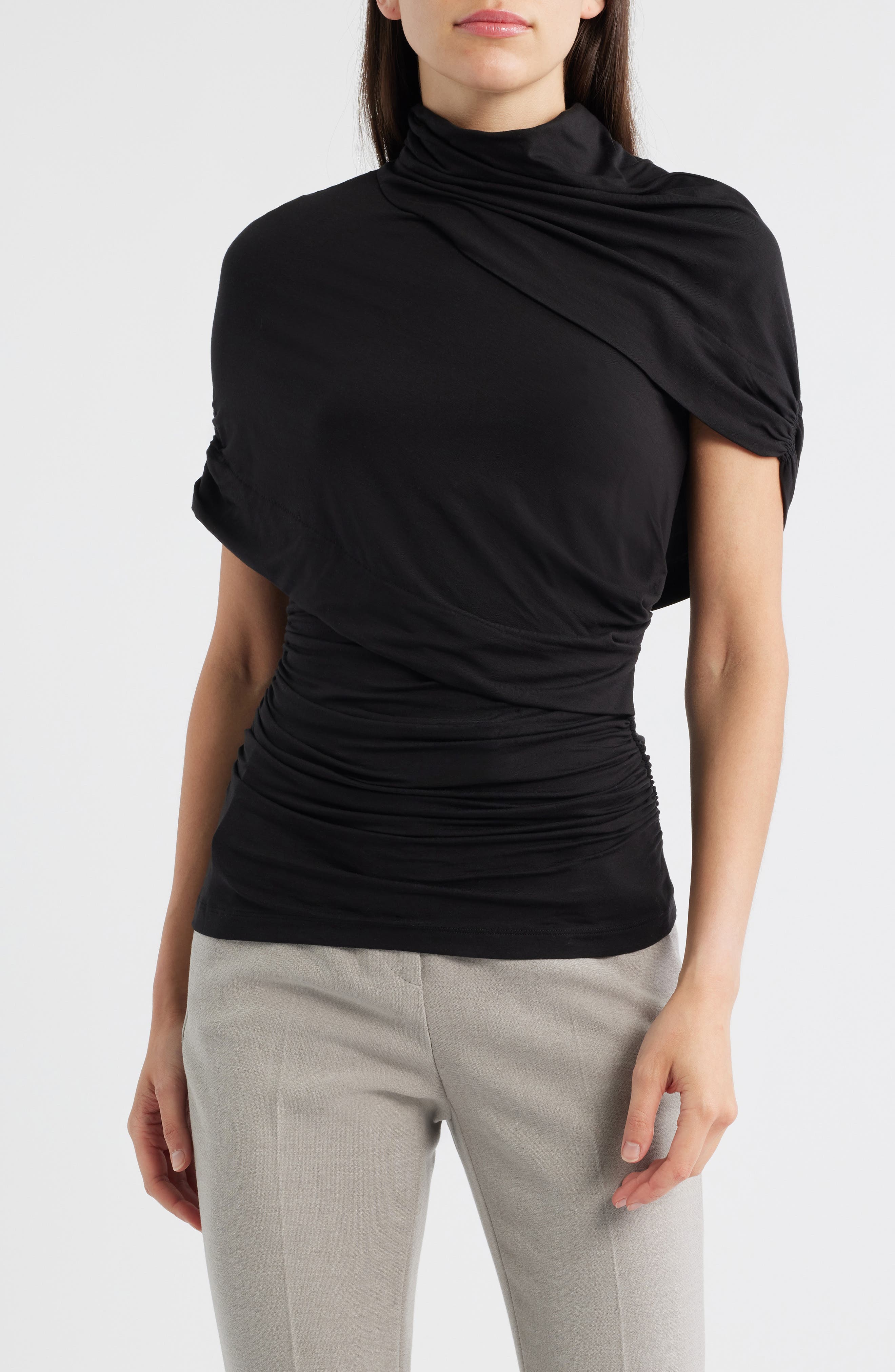 Reiss Zuri Ruched Mock Neck Knit Top