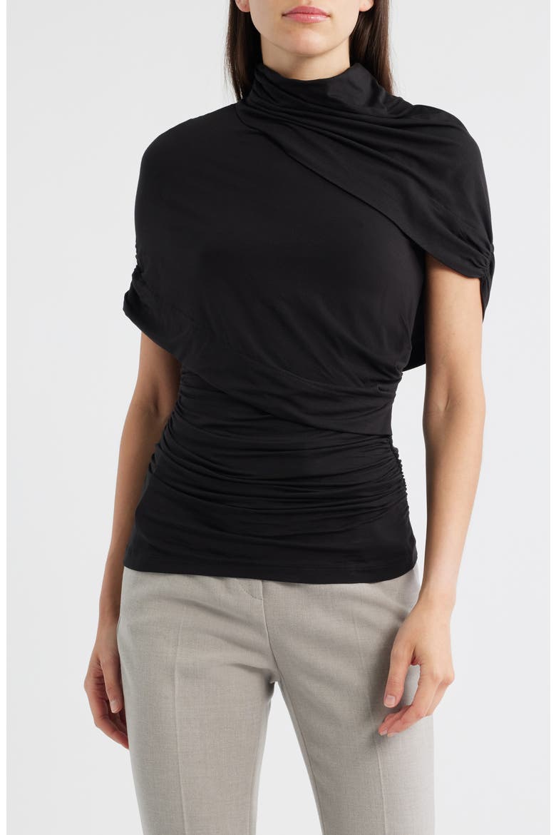 Zuri Ruched Mock Neck Knit Top, Main, color, BLACK
