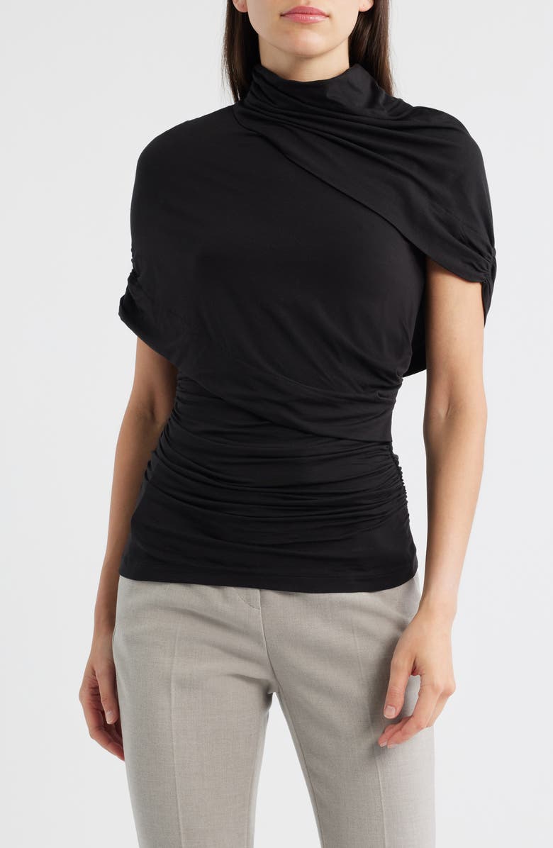 Reiss Zuri Ruched Mock Neck Knit Top, Main, color, Black
