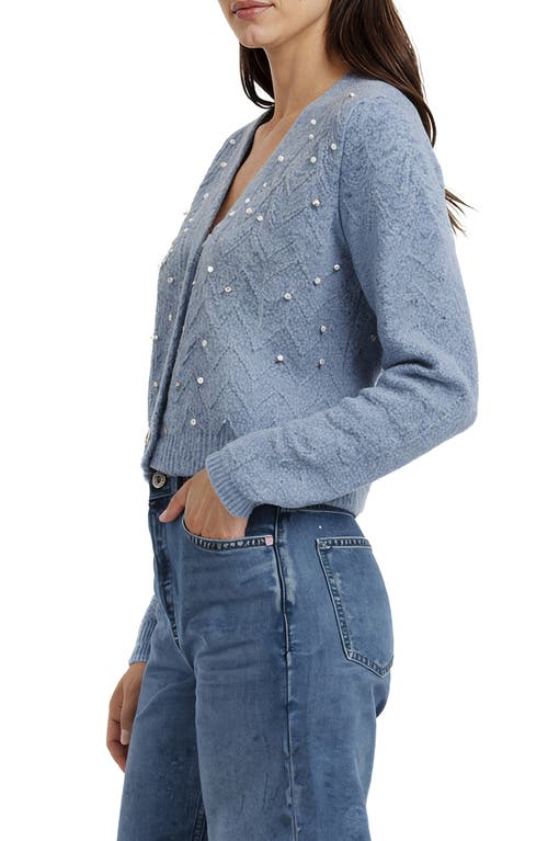 Lush Embellished Cardigan Sweater In Blue