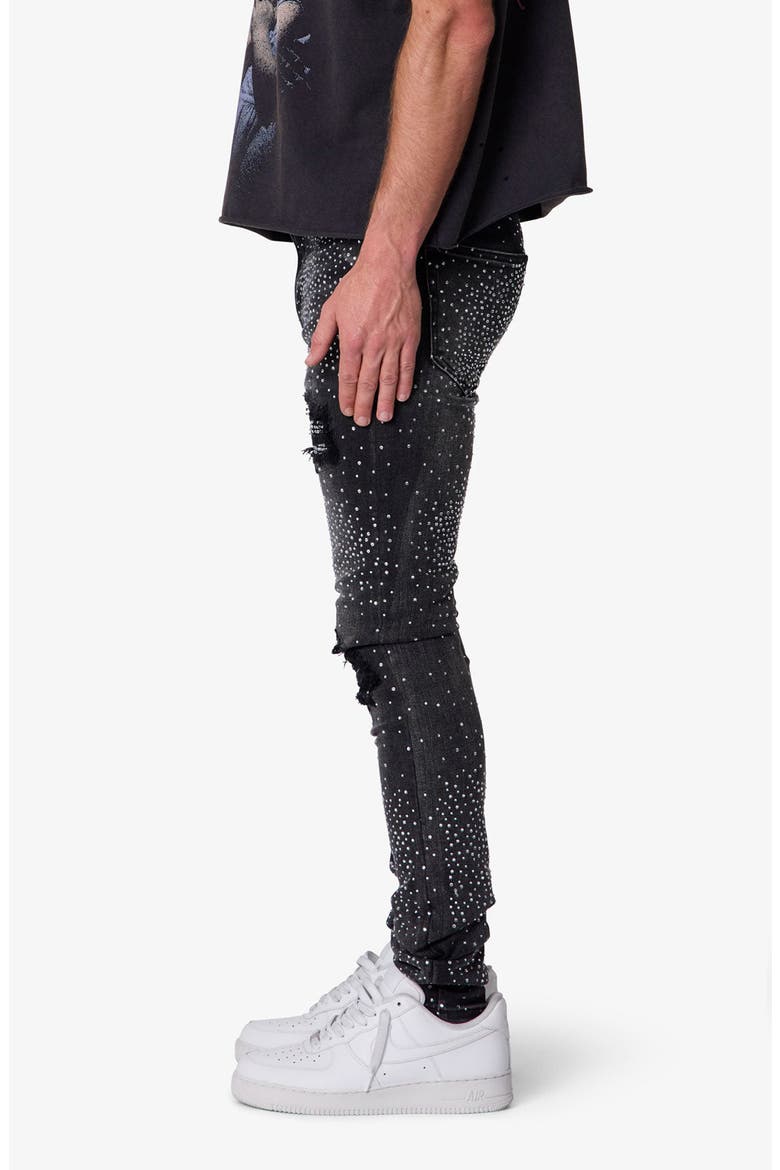 Rhinestone Distressed Skinny Jeans, Alternate, color, VINTAGE BLACK