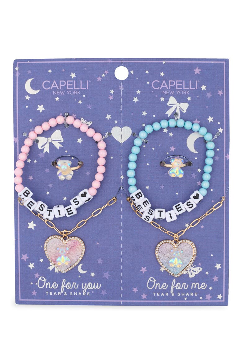 Kids' Tear & Share 6-Piece Bracelet, Ring & Necklace Set, Main, color, PINK MULTI