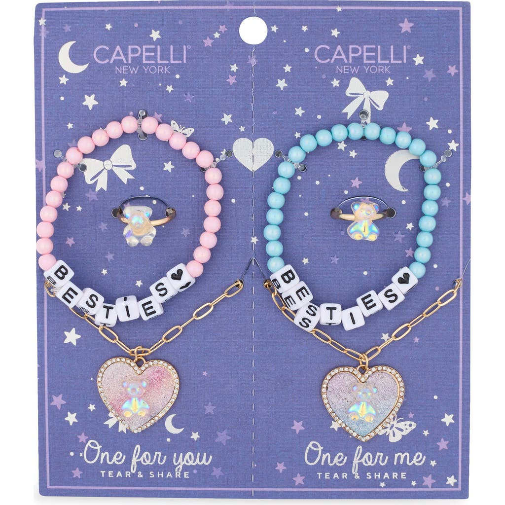 Capelli New York Kids' Tear & Share 6-piece Bracelet, Ring & Necklace Set In Blue