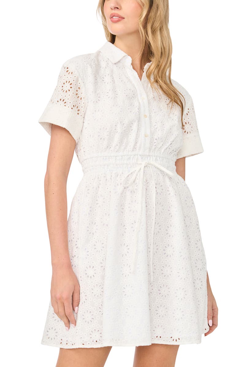 CeCe Eyelet Cotton Minidress, Alternate, color, Ultra White