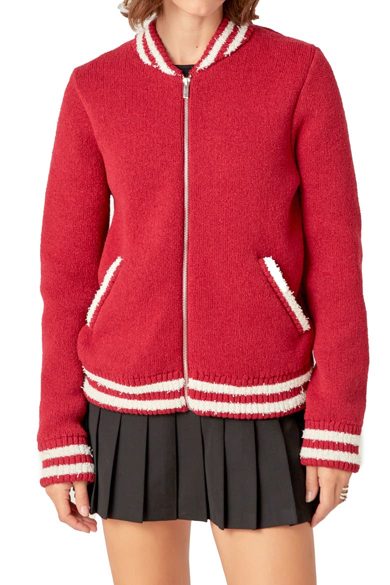 Knit Bomber Jacket, Alternate, color, BURGUNDY