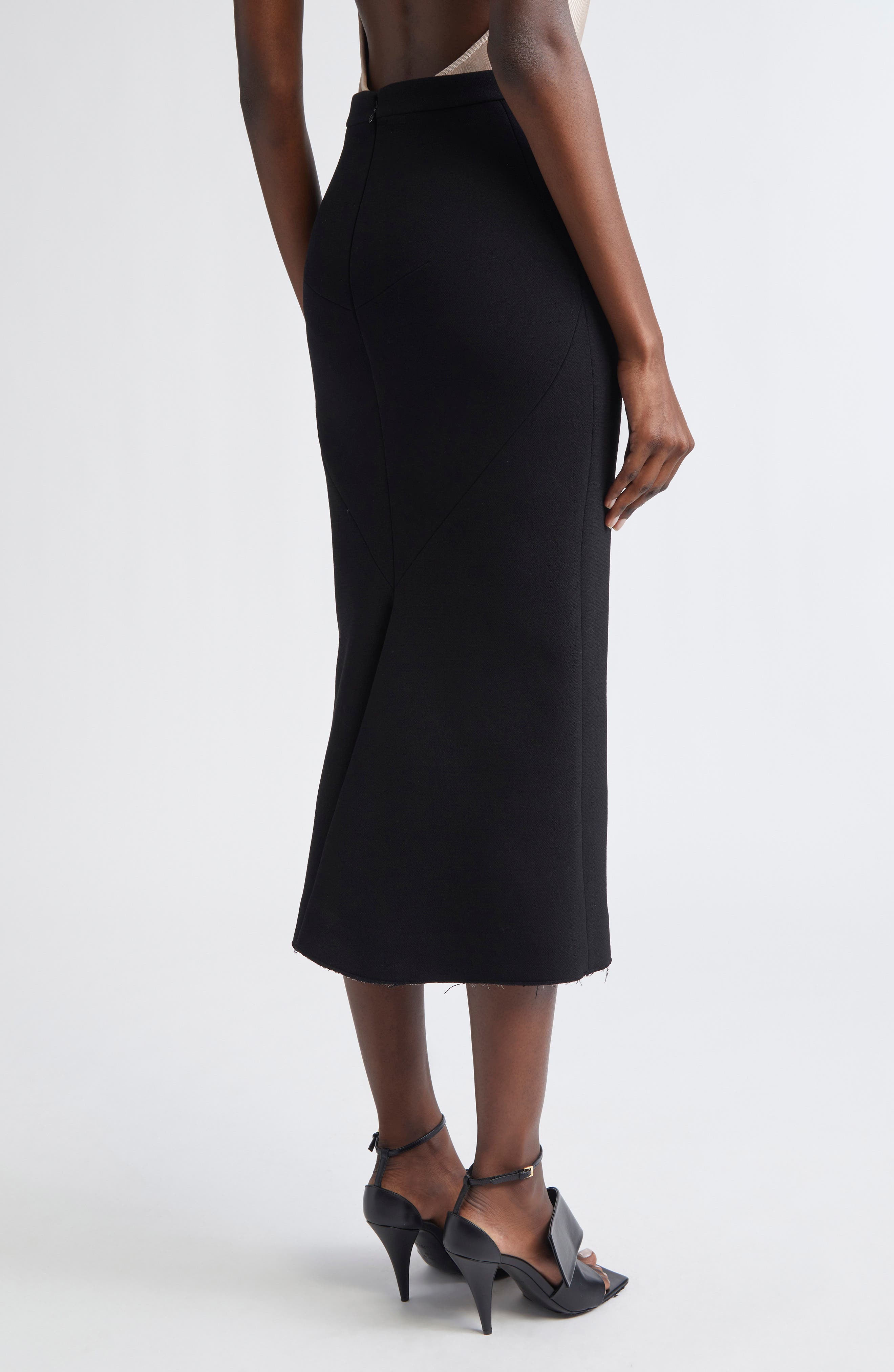 Kickback Raw Edge Wool Blend Stretch Crepe Pencil Skirt - image 2