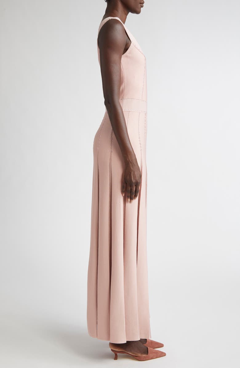 ST. JOHN Crystal Embellished Pleated Piqué Gown, Alternate, color, Rose Quartz