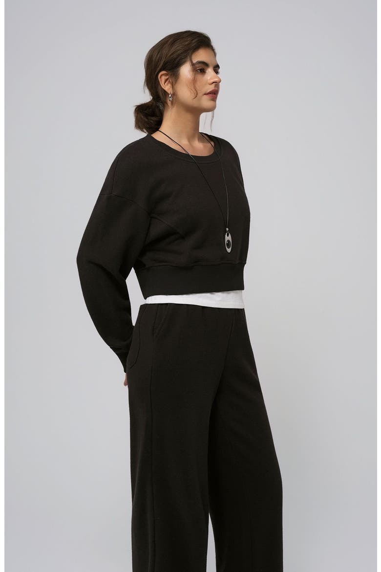 Hemp Essentials Fleece Cropped Sweater, Alternate, color, black